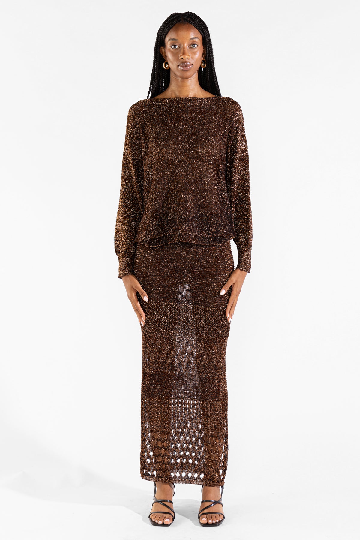 Falda Tejida Lu en Gold Black Falda Polonio UY