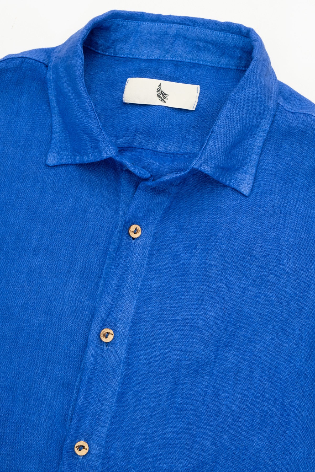 Camisa de Lino 100% Manga Larga Cobalt Blue Camisas Polonio UY