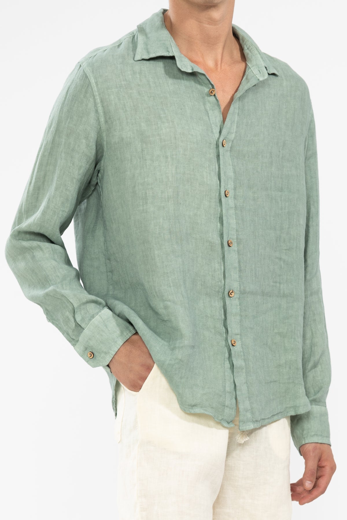 Camisa de Lino 100% Manga Larga Cardamomo Camisas Polonio UY