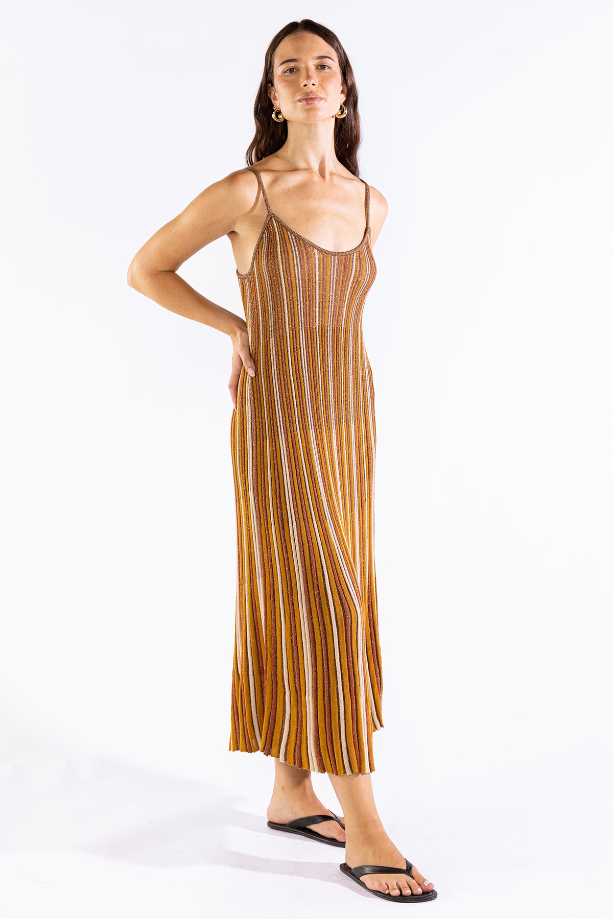 Vestido Striped Long Tejido Coffee Vestidos y Monos Polonio UY