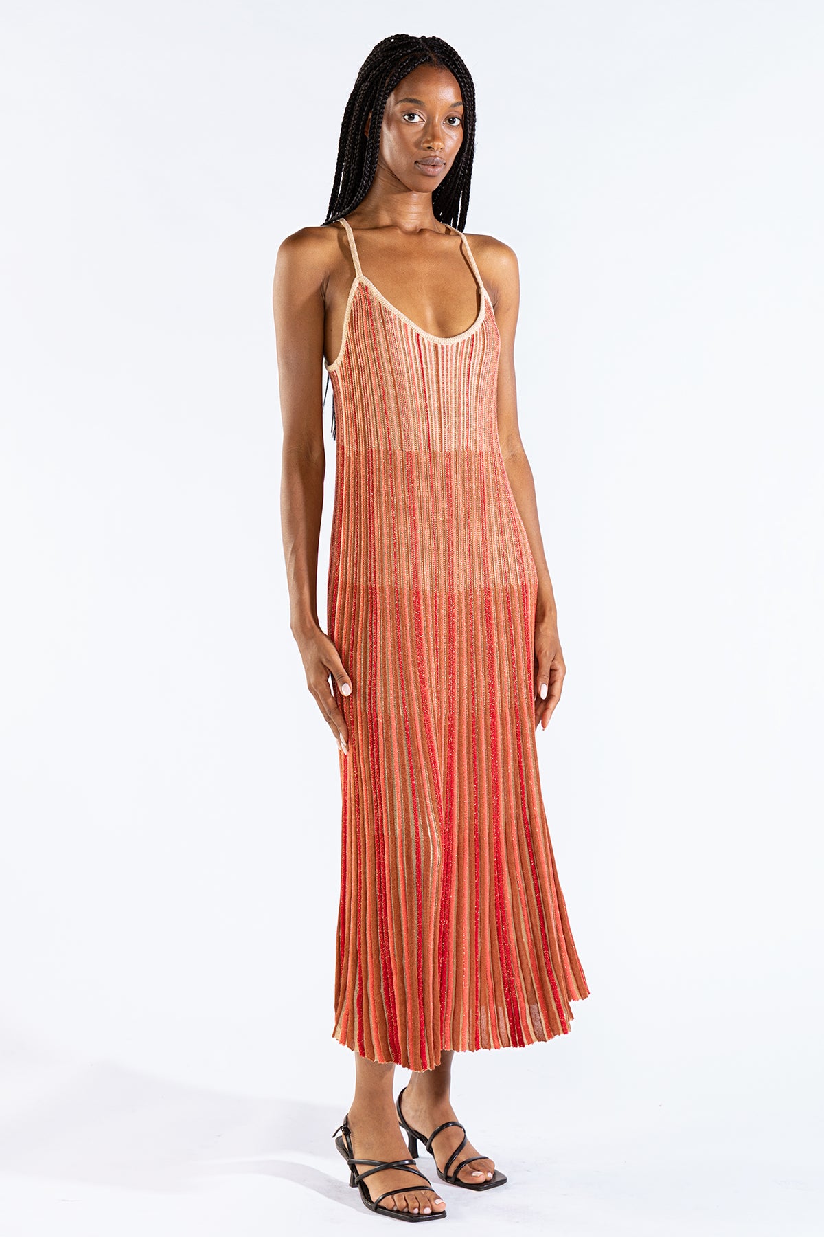 Vestido Striped Long Tejido Berry