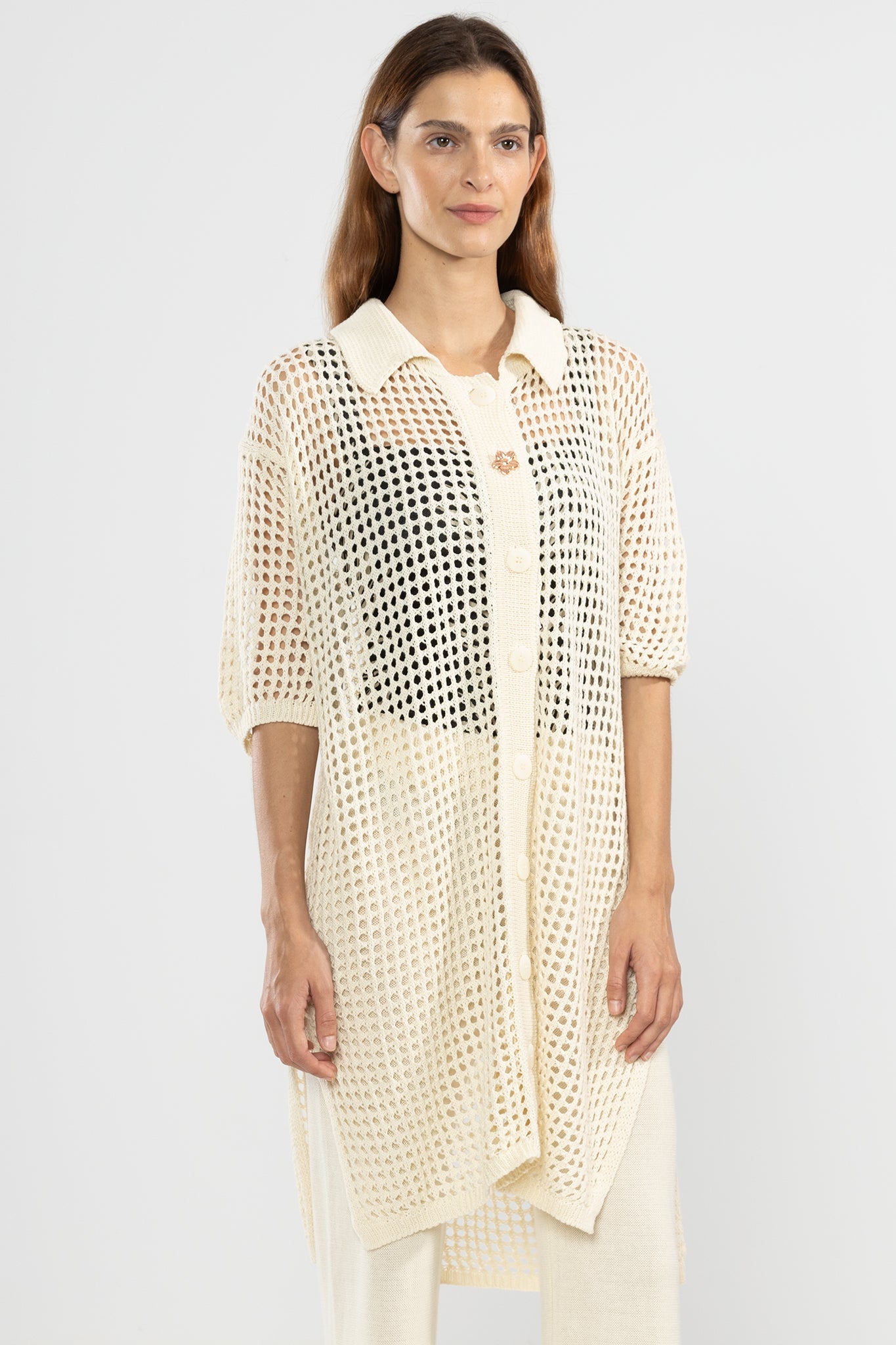 Long Knit Shirt Cream - Polonio Uruguay