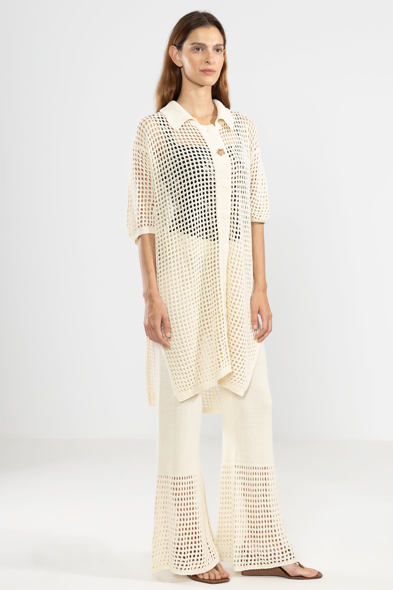 Long Knit Shirt Cream - Polonio Uruguay
