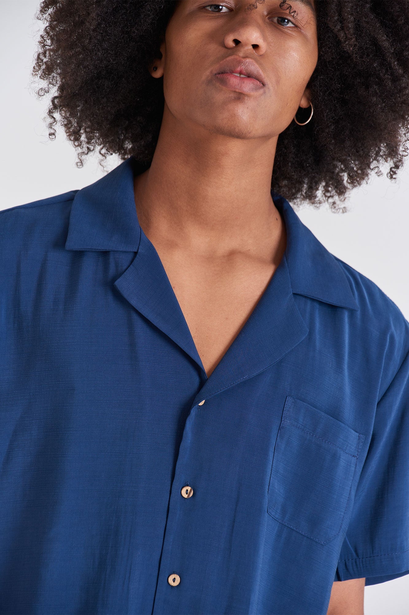 Navy Camisa Camp-Collar