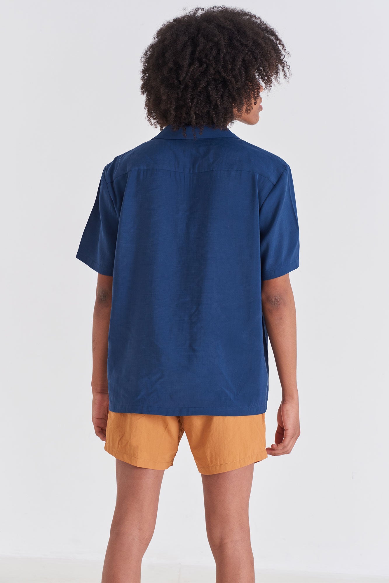 Navy Camisa Camp-Collar
