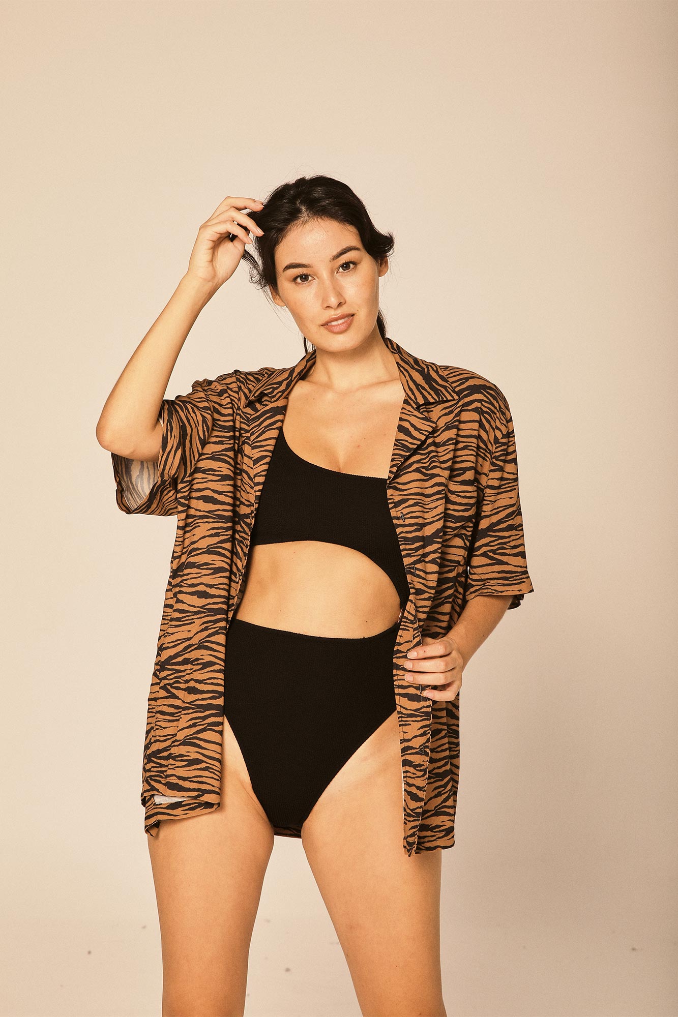 Tigre Camisa Camp-Collar