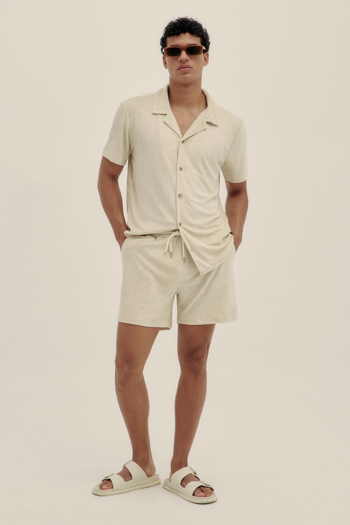 Cream Towel Camp-Collar Shirt - Polonio