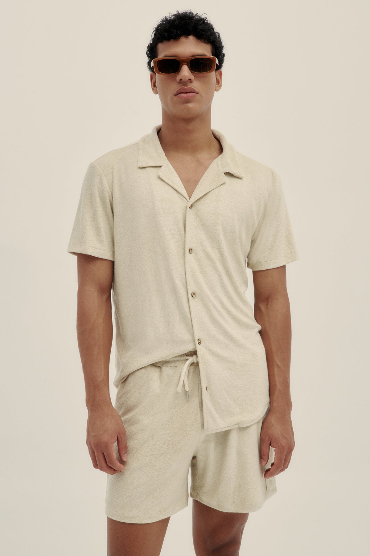 Cream Towel Camp-Collar Shirt - Polonio