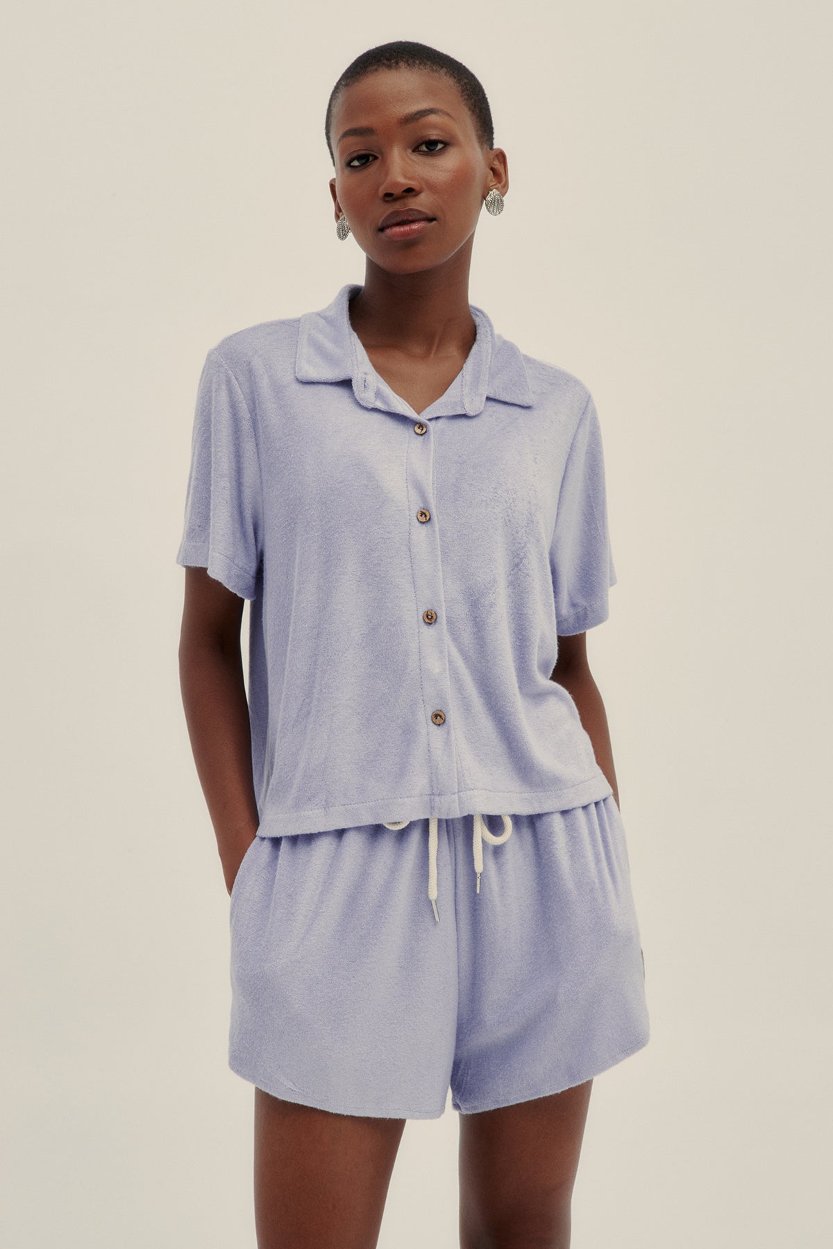 Lavender Towel Short Sleeve Shirt - Polonio