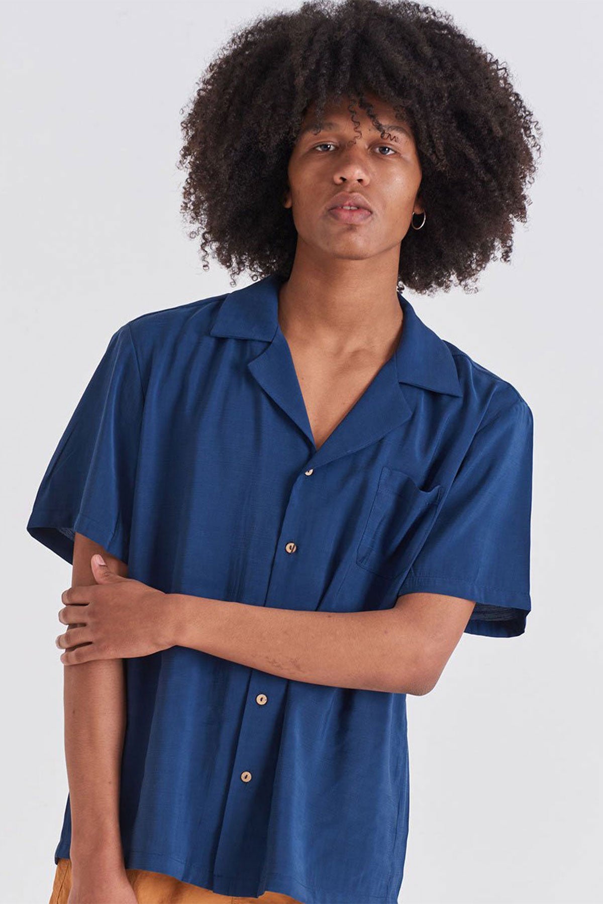 Navy Camisa Camp-Collar