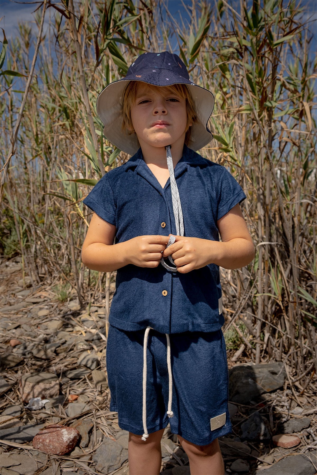 Navy Towel Kids Shirt - Polonio