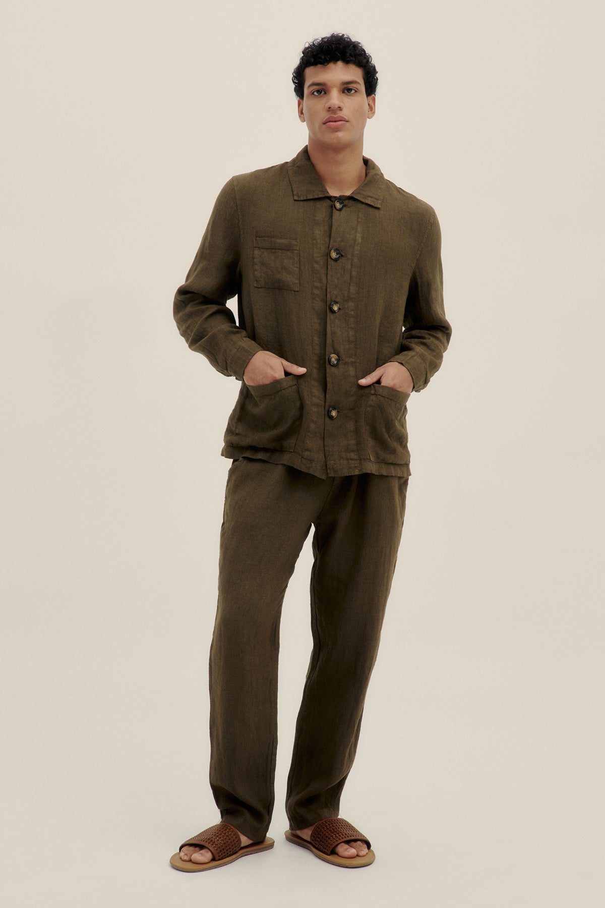 Oil Green Premium Linen Men Pants - Polonio