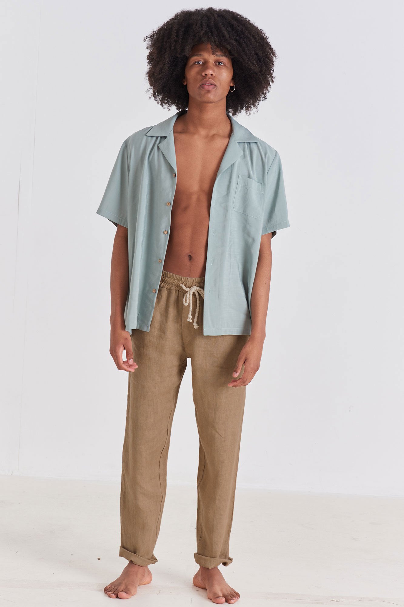 Beige Pantalón de Lino