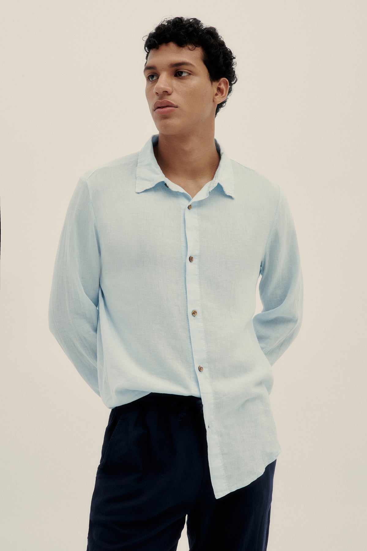 Sky Long Sleeve Linen Shirt - Polonio