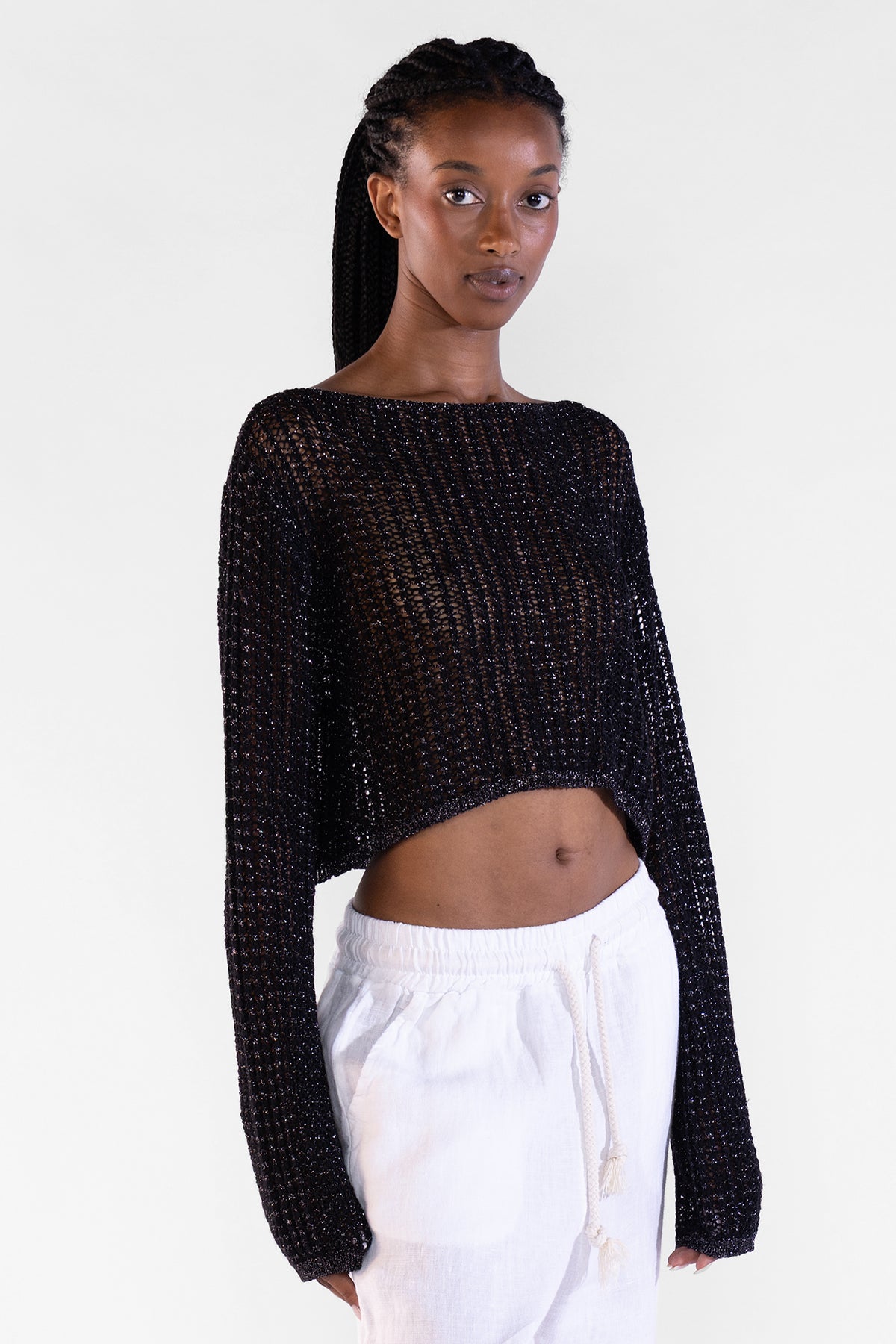 Crop Sweater Black Tops y Camisas Polonio UY