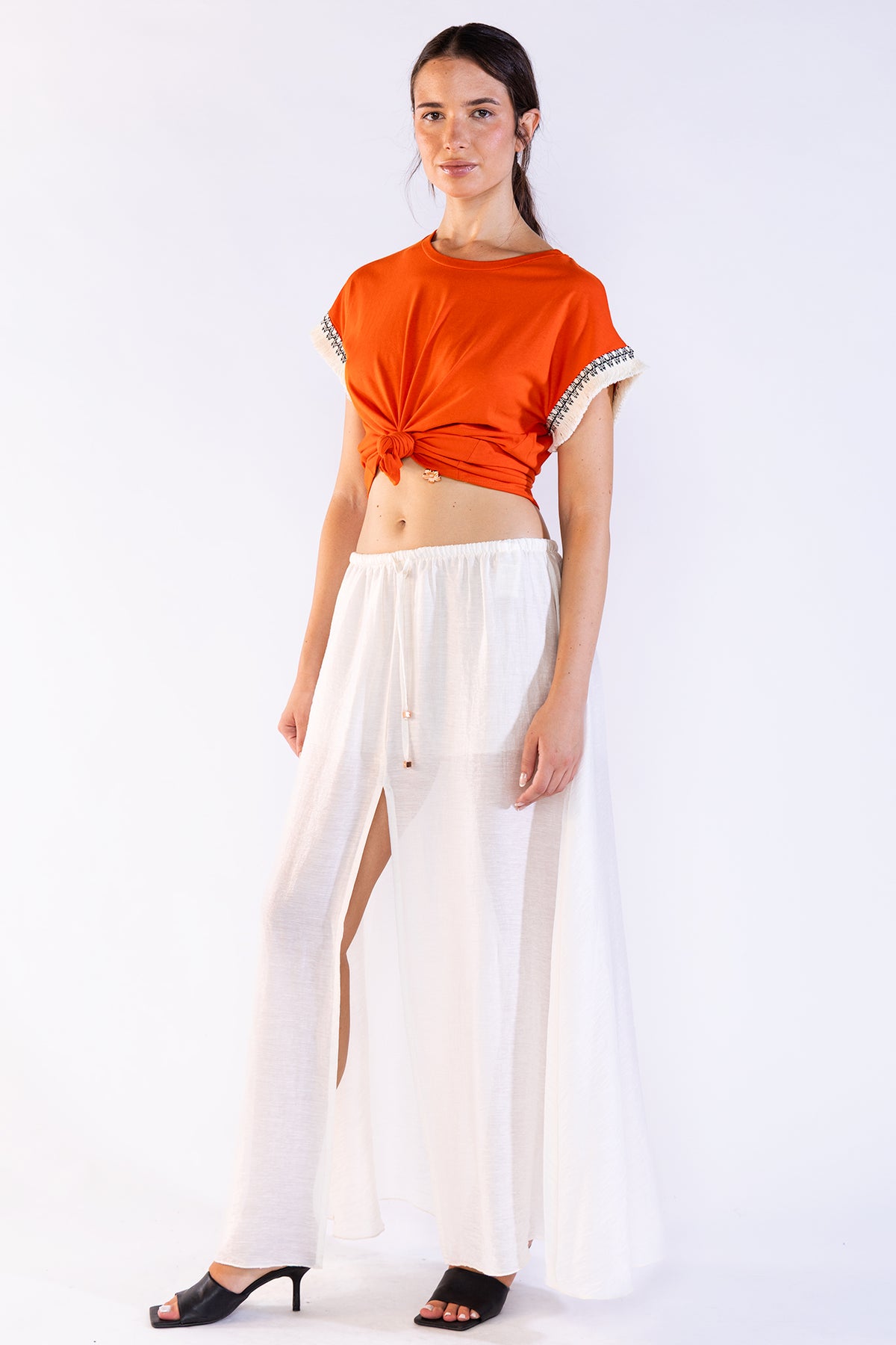 Fringes Tee en Orange Tops y Camisas Polonio UY