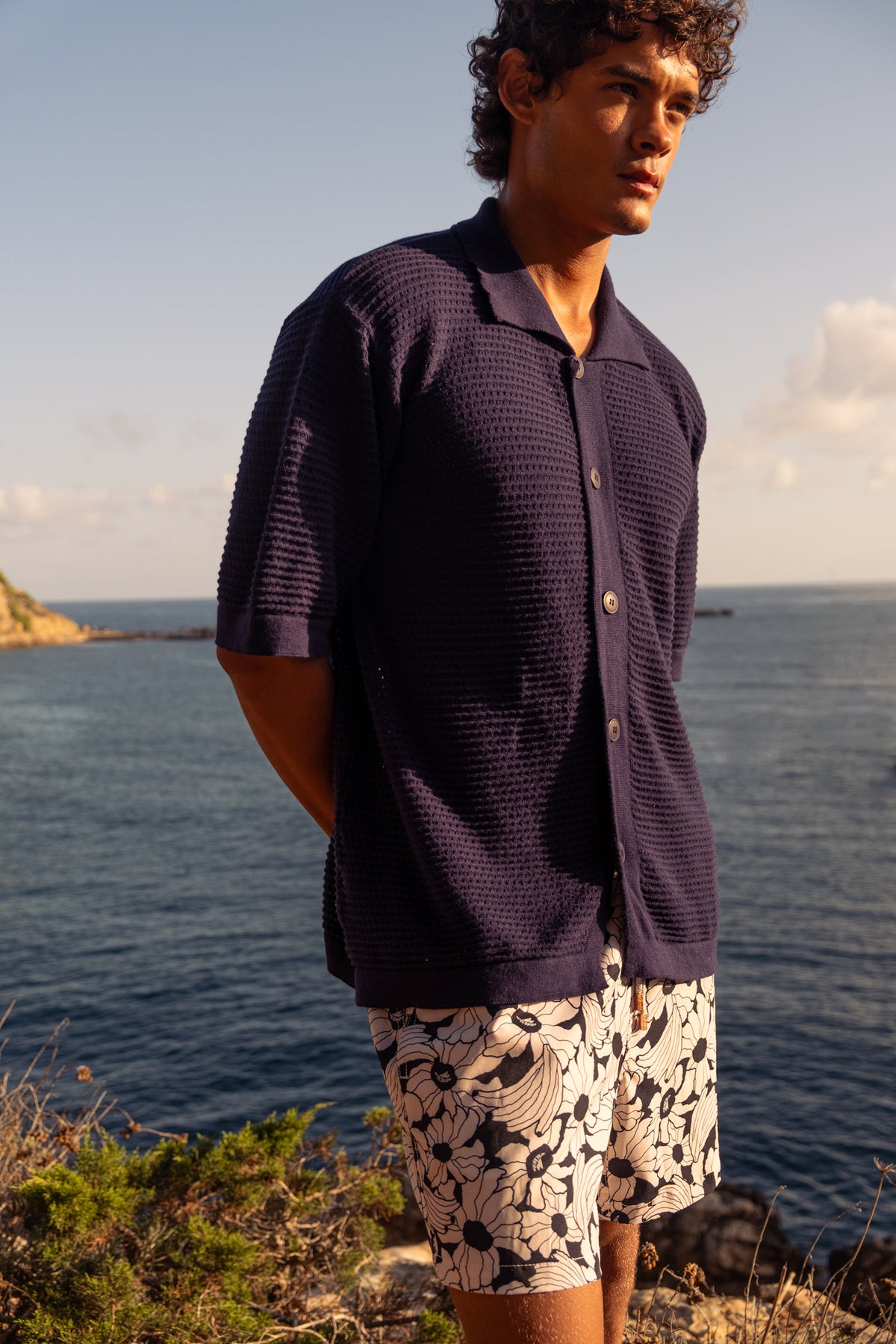 Button Down Knitted Shirt Navy Camisas Polonio UY