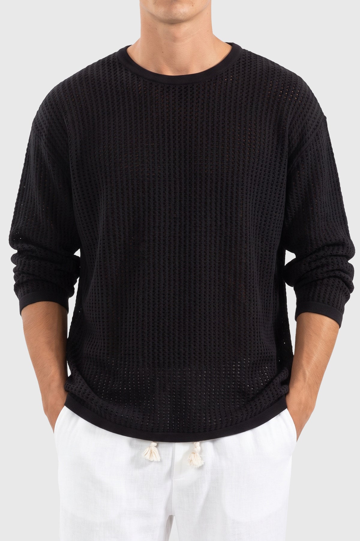 Long Sleeve Knitted Shirt Black Camisas Polonio UY