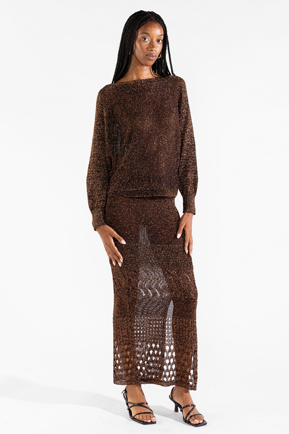 Falda Tejida Lu en Gold Black Falda Polonio UY