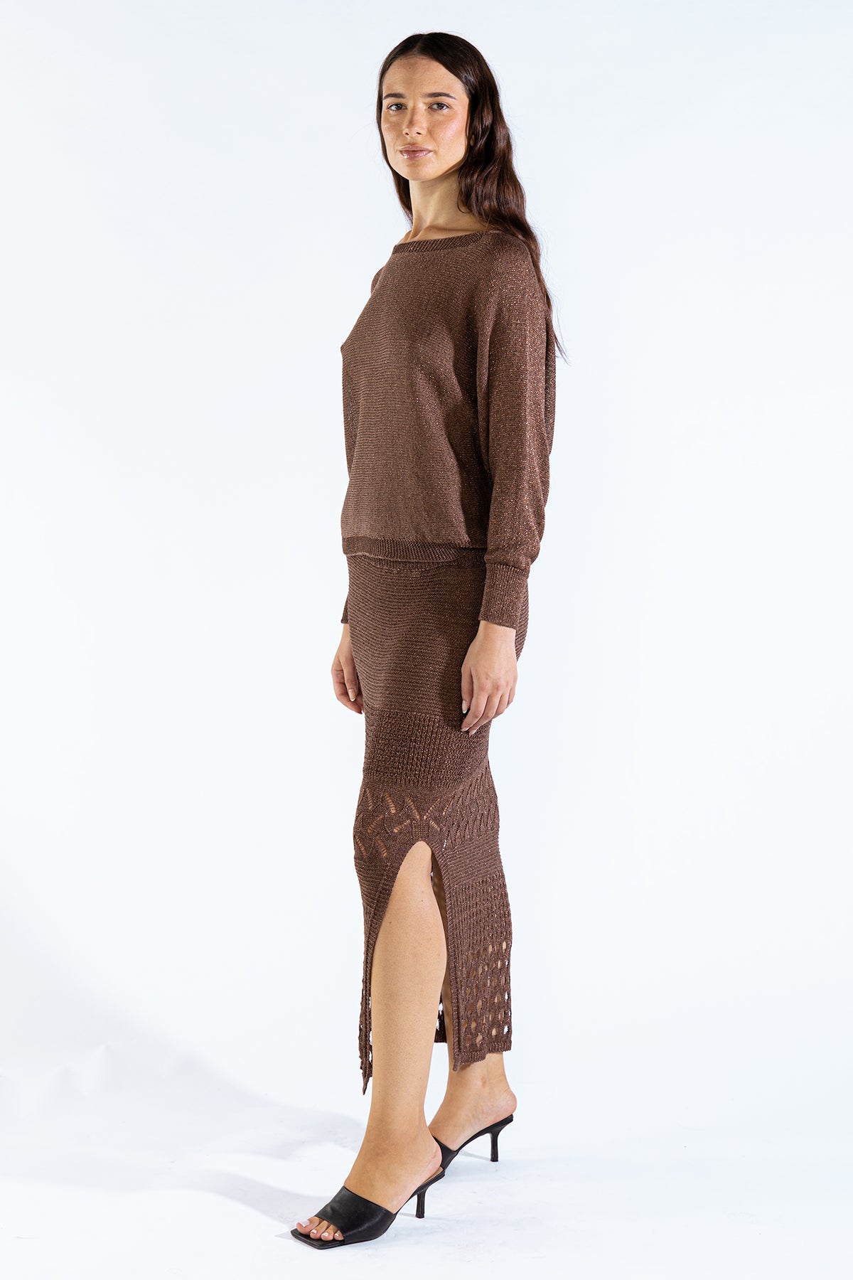 Lu Tiger Sweater Lurex Choco Sweaters Polonio UY