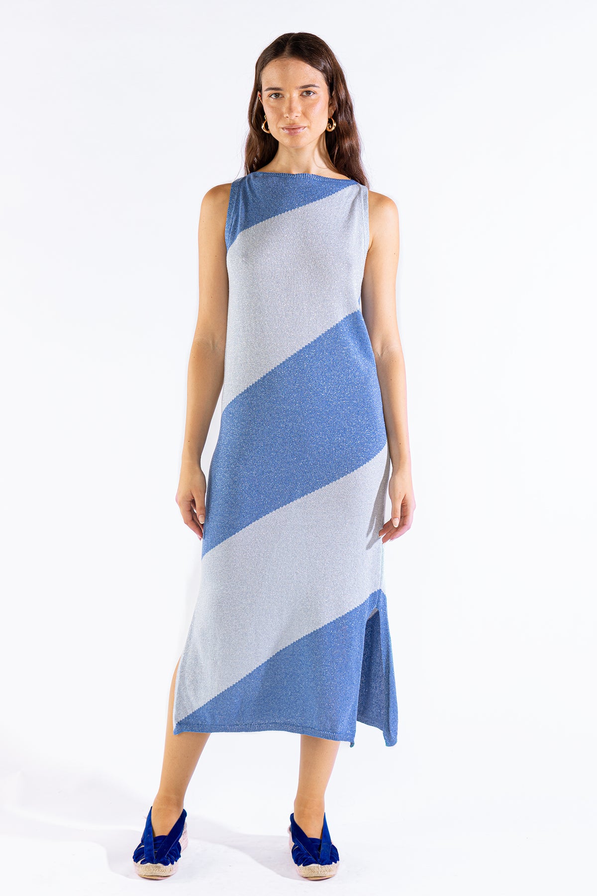 Vestido Mila Tejido Bicolor Cielo