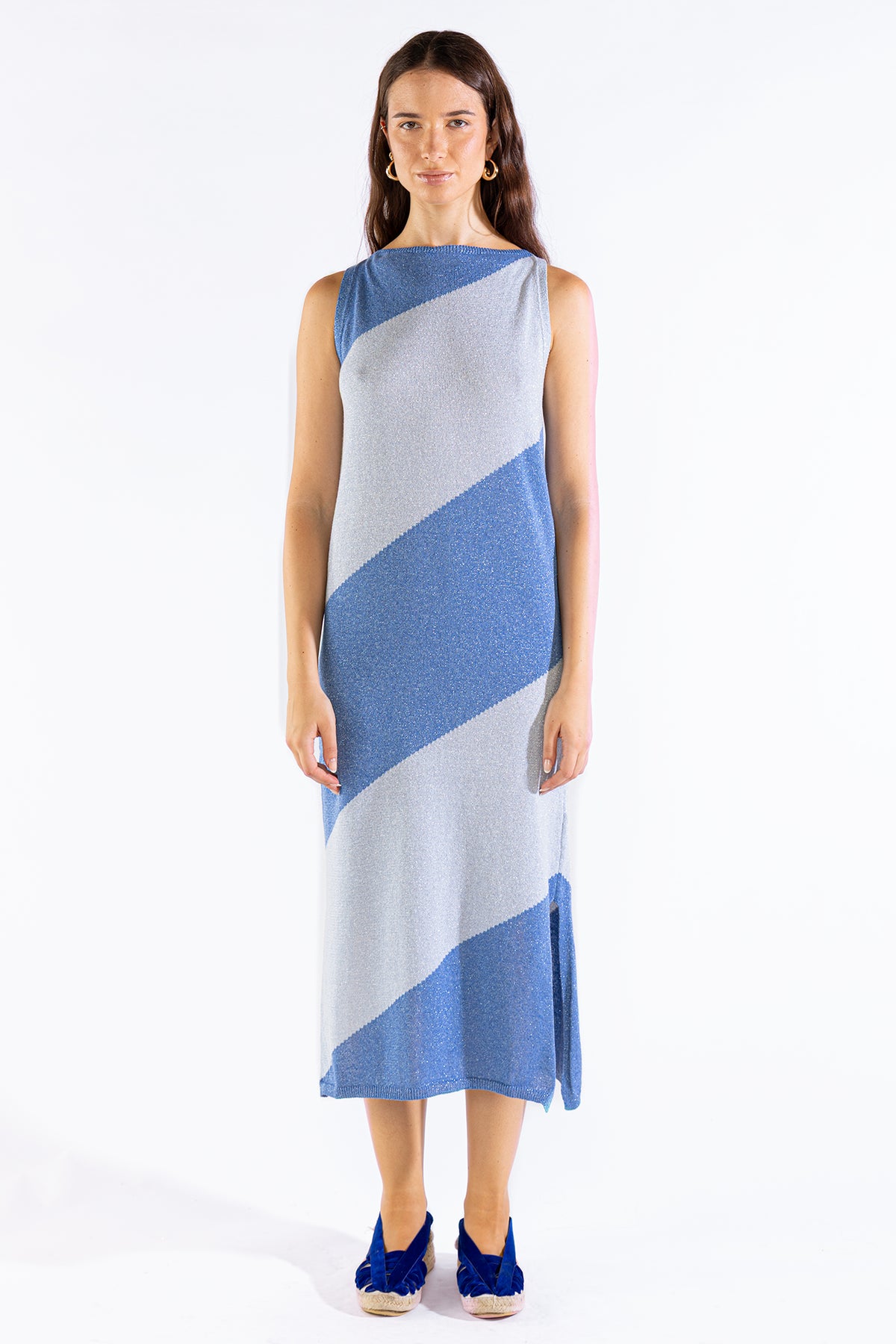Vestido Mila Tejido Bicolor Cielo