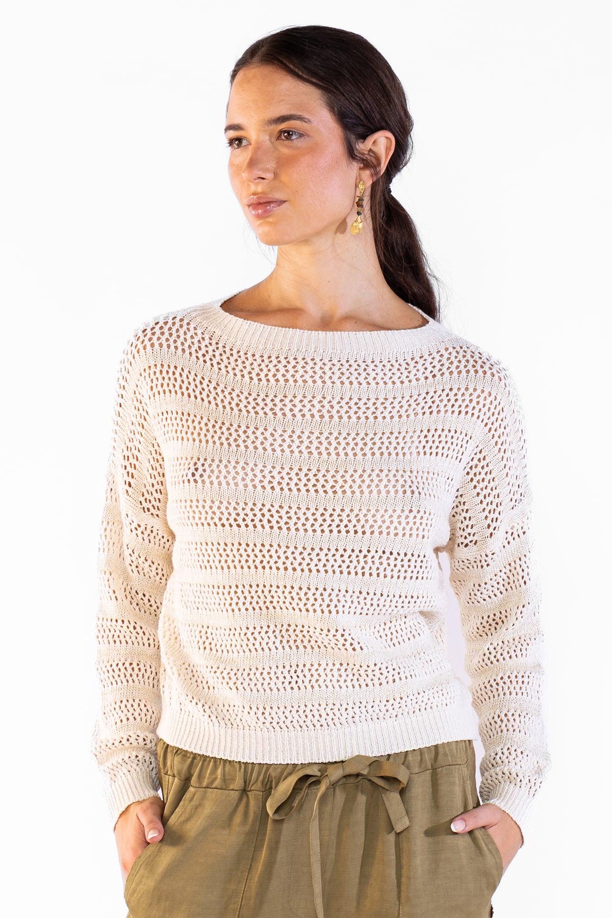 Mila Striped Sweater Cream Sweaters Polonio UY
