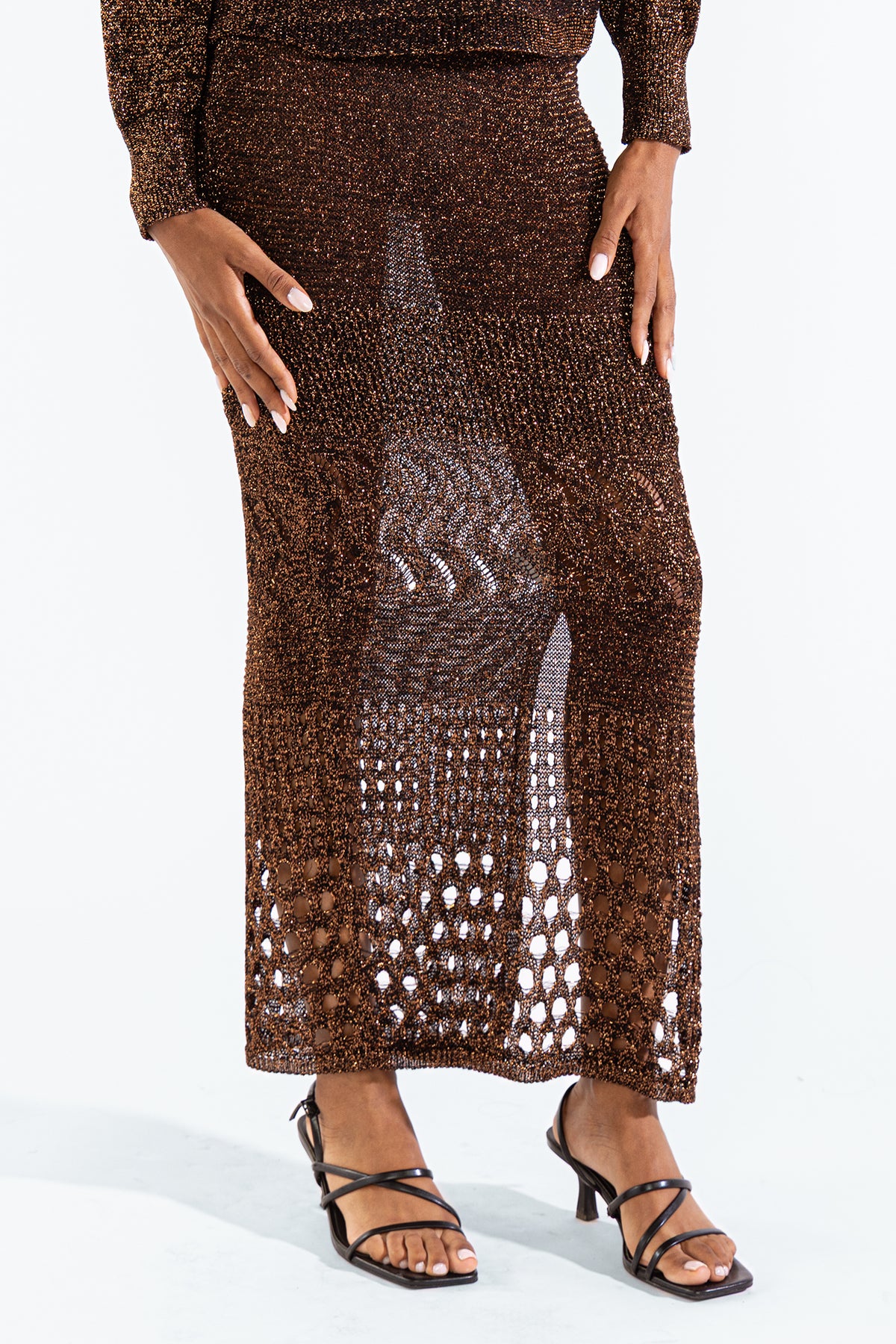 Falda Tejida Lu en Gold Black Falda Polonio UY