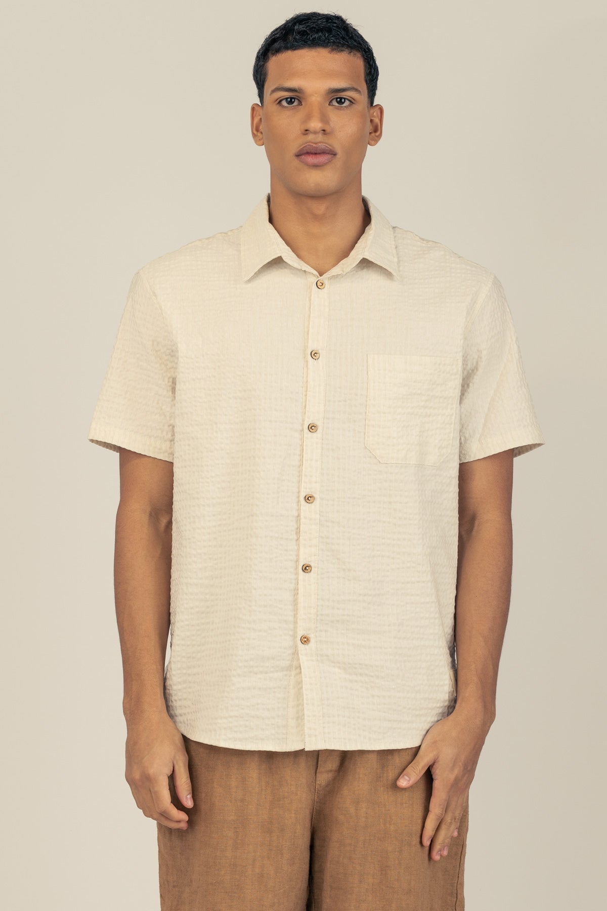 Camisa Manga Corta Fede Cream - Polonio Uruguay