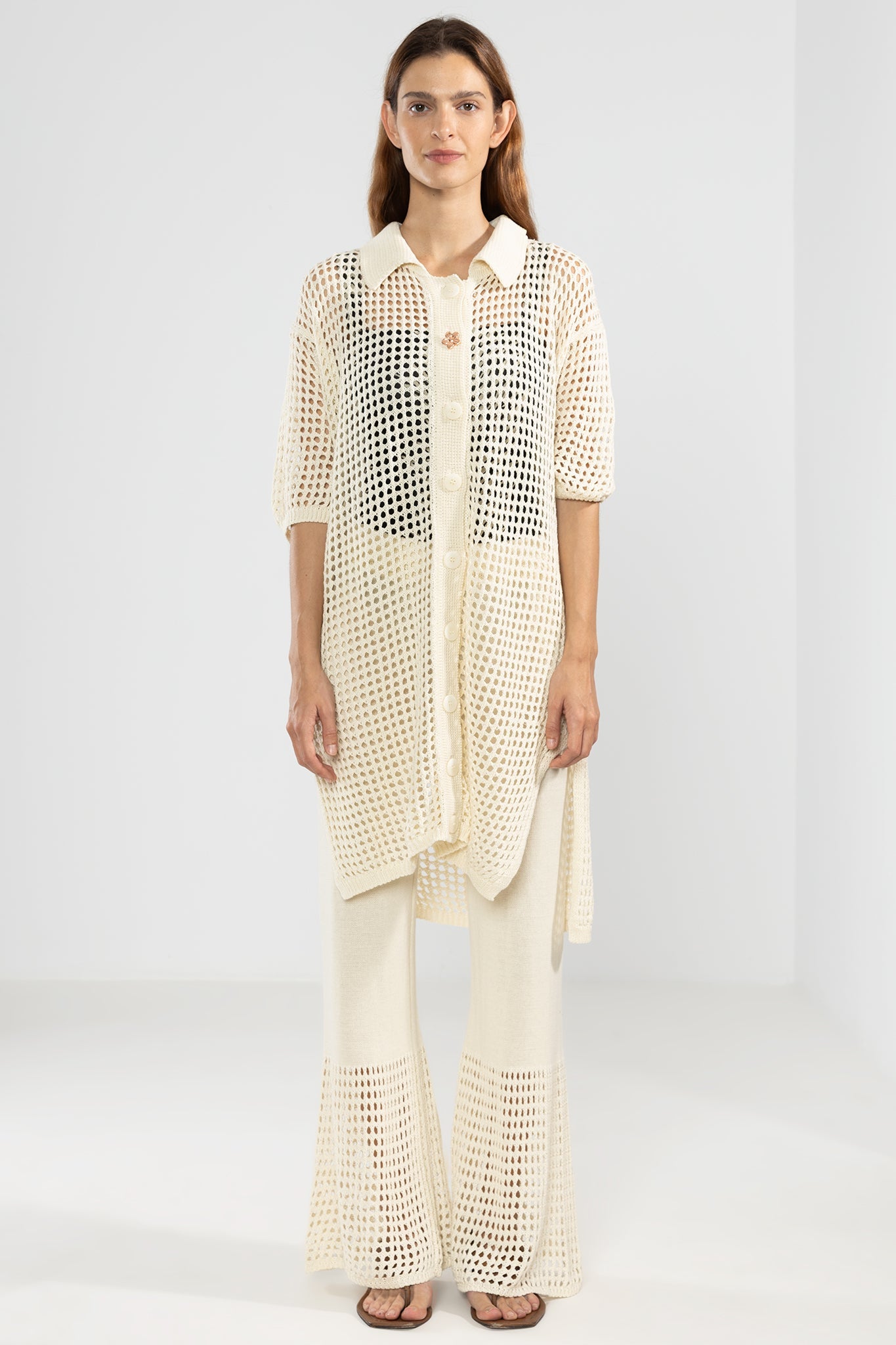 Long Knit Shirt Cream - Polonio Uruguay