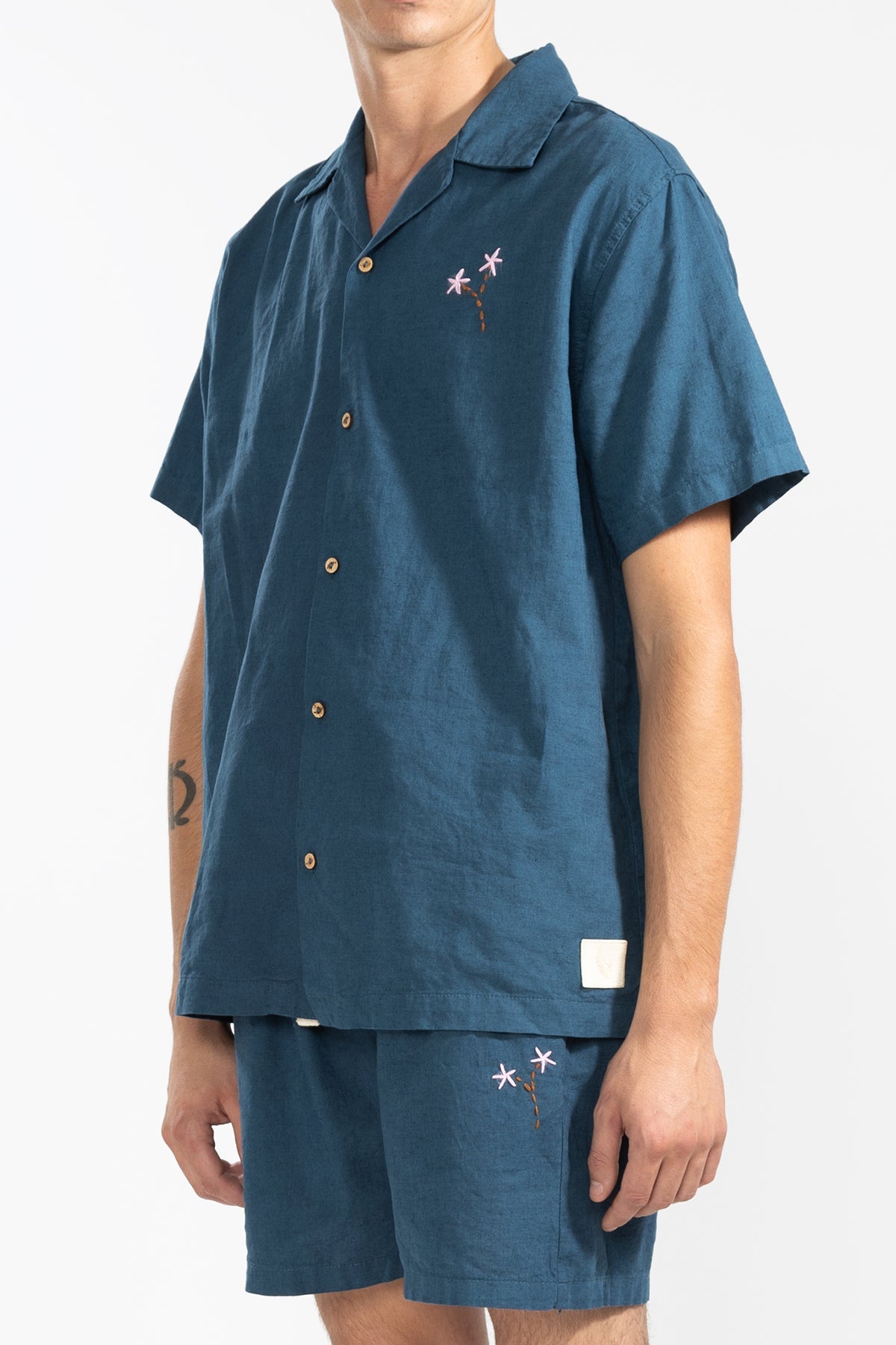 Short de Lino Floral Blue - Polonio Uruguay