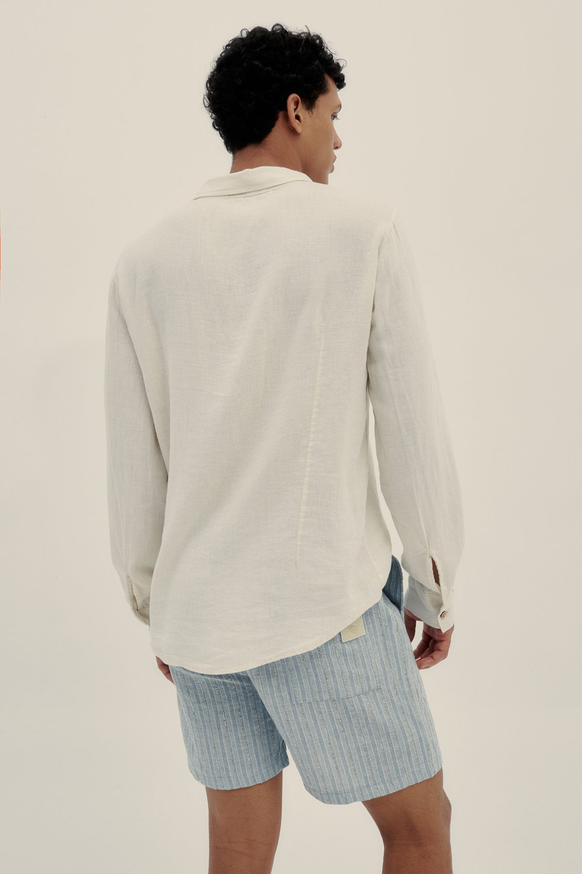 Cream Long Sleeve Linen Shirt - Polonio