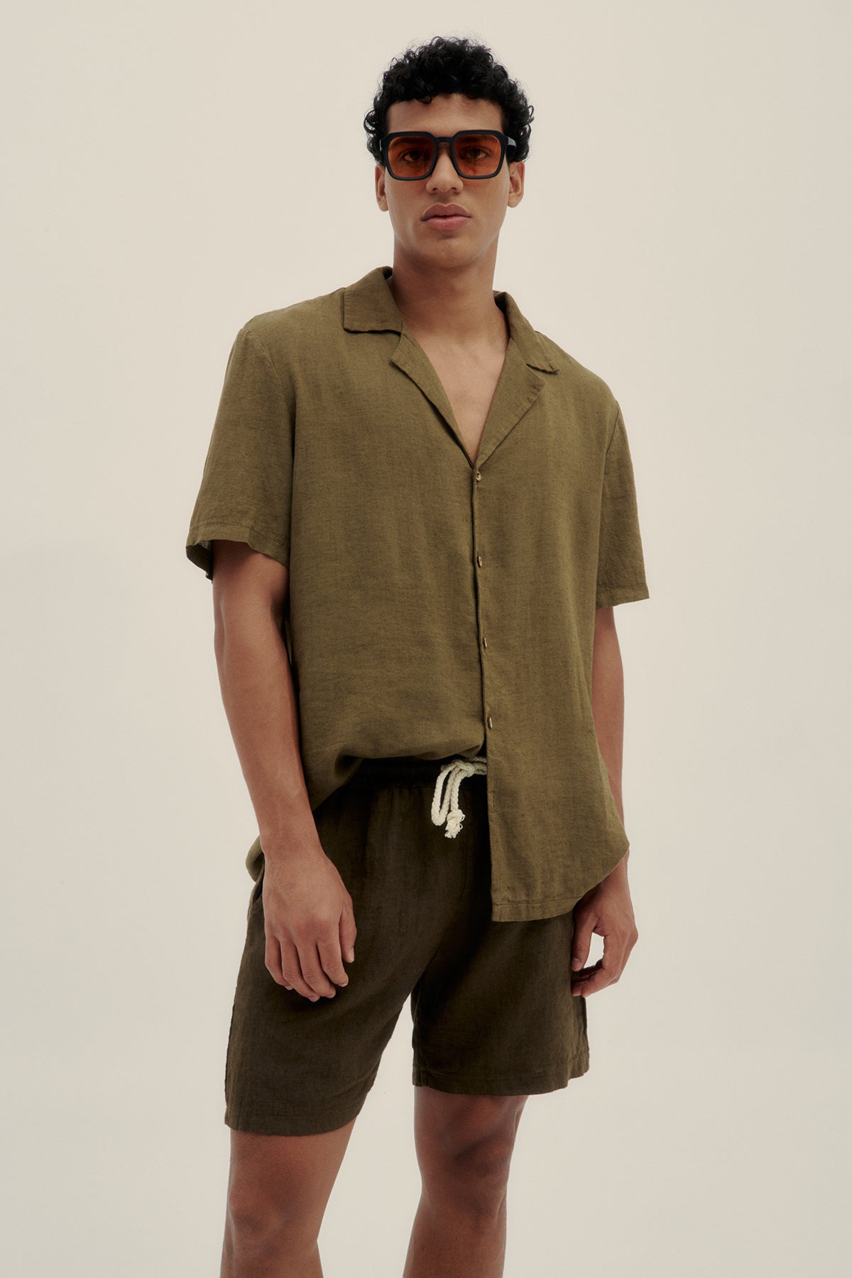 Oil Green Camp-Collar Shirt - Polonio